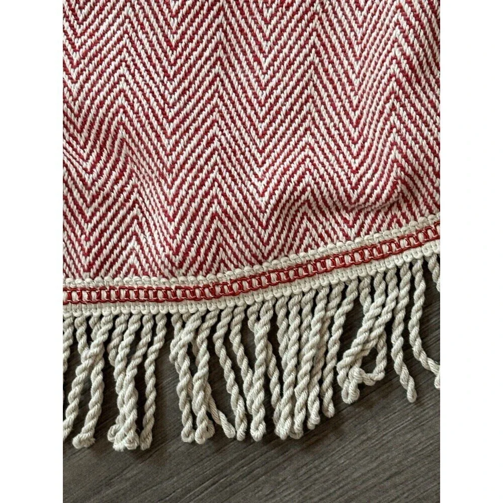 Merry Christmas Tree Skirt Boho Bohemian Farmhouse Chic Red Beige Fringe 48